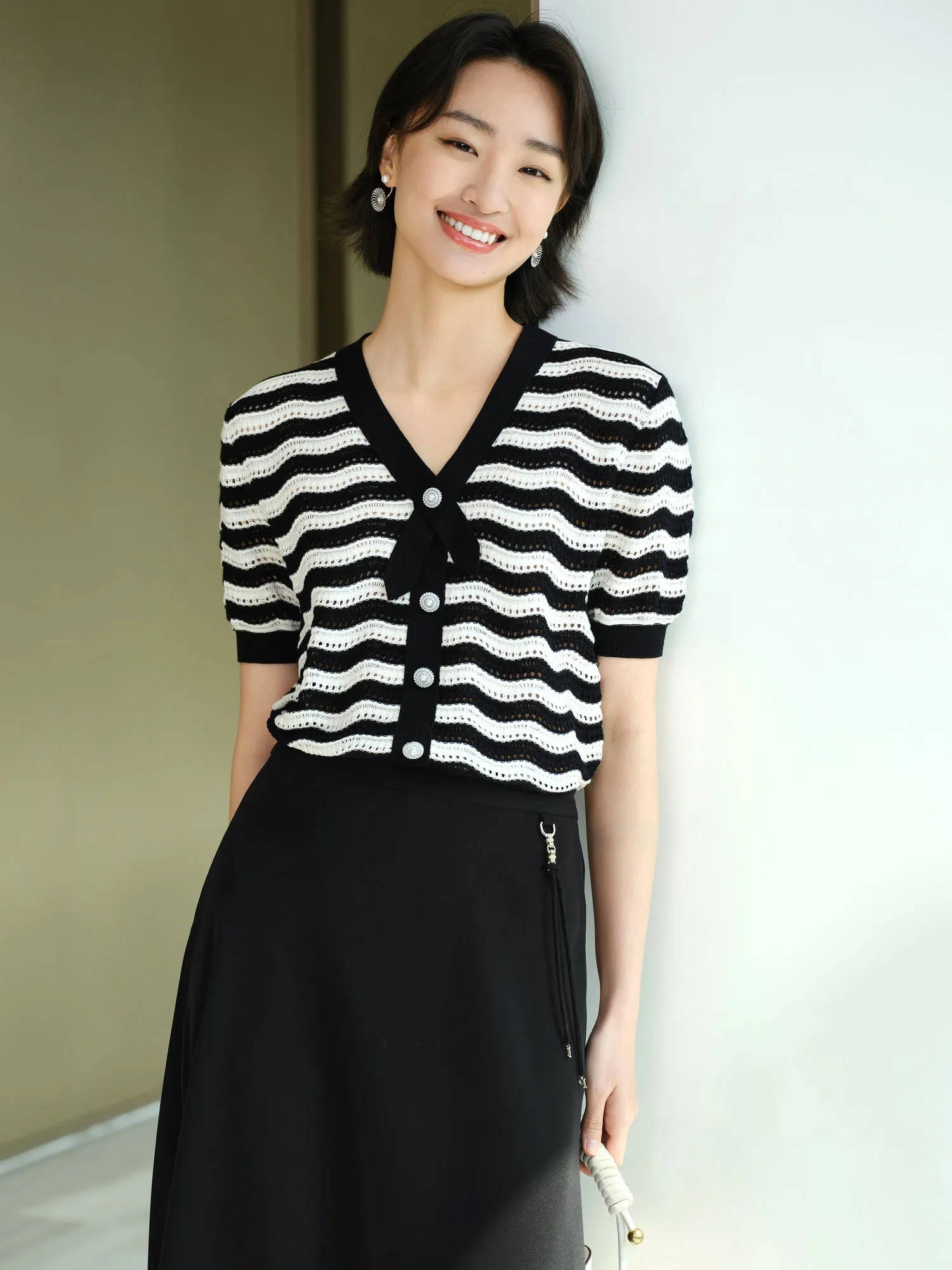 EP YAYING Hollow Striped Knitwear