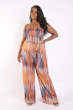 Fall of Colors Wide Leg Tube Jumpsuit With Self Belt