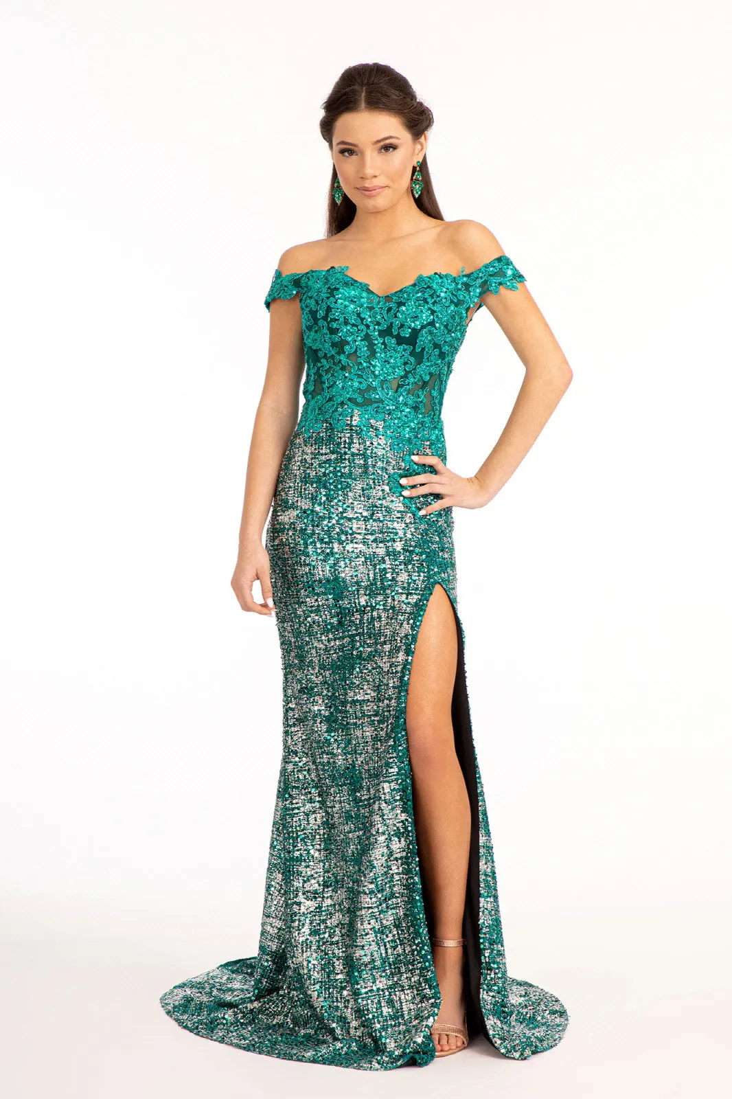 Fitted Corset Sequin Gown by Elizabeth K GL3024