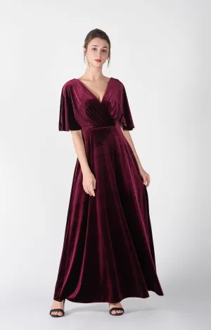 Flowing Sleeves V-Neck Pleated Back Tie A-Line Dresses