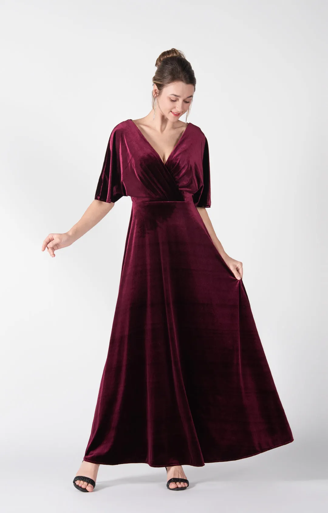 Flowing Sleeves V-Neck Pleated Back Tie A-Line Dresses