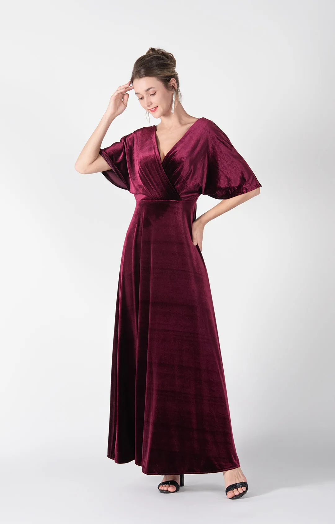 Flowing Sleeves V-Neck Pleated Back Tie A-Line Dresses