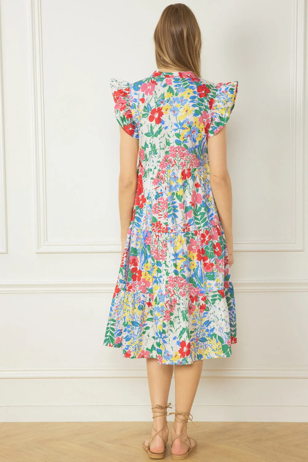 Flutter Sleeve Midi Dress | Floral Field