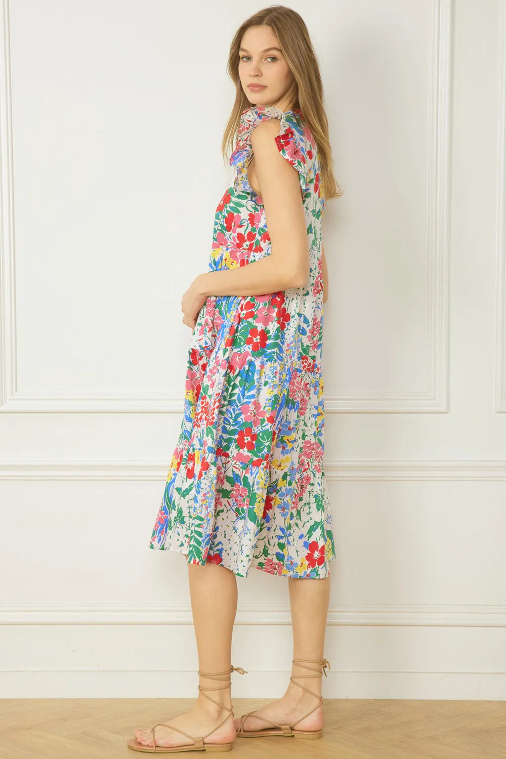 Flutter Sleeve Midi Dress | Floral Field