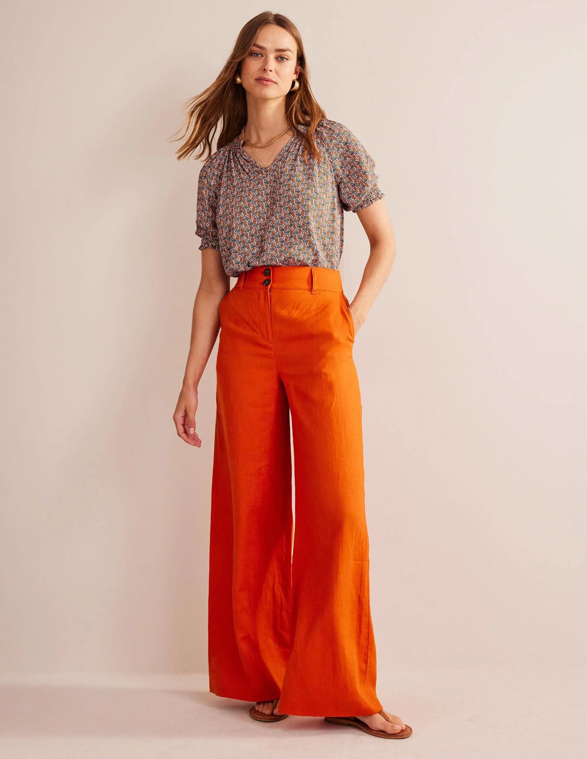 Gathered Neck Short Sleeve Top-Plum Blossom, Paisley Stem