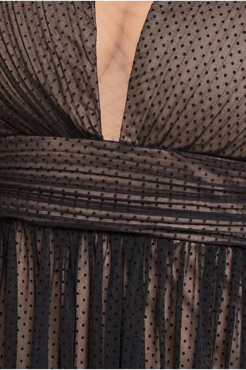 Goddiva Plus Corsage Dobby Mesh A-Line Maxi Dress - Black