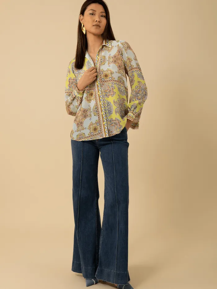 Hale Bob Women's MADILYNN Silk Blouse In Turquoise 4YAS212A Col TUR