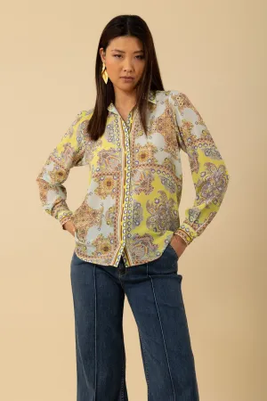 Hale Bob Women's MADILYNN Silk Blouse In Turquoise 4YAS212A Col TUR