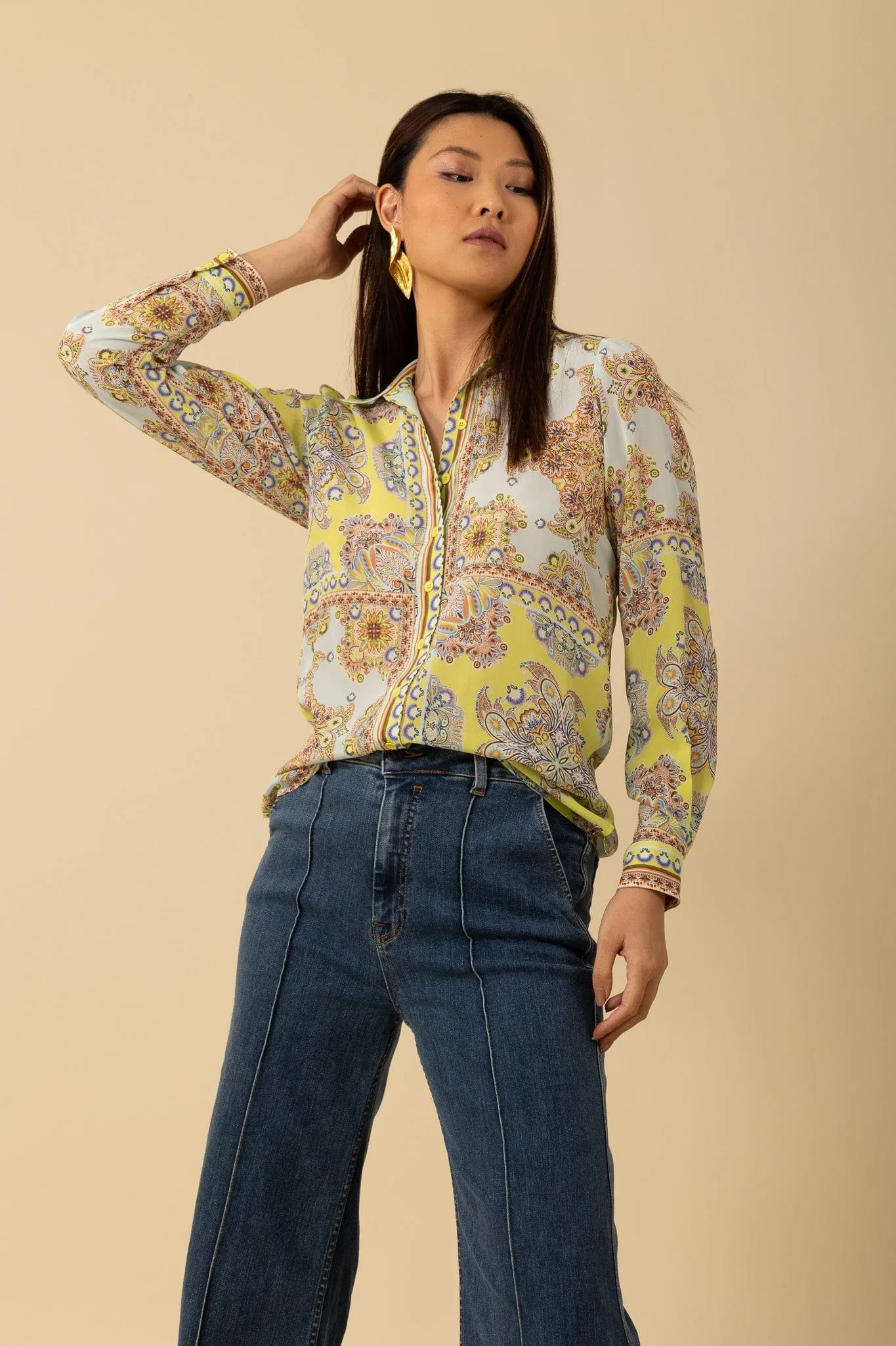 Hale Bob Women's MADILYNN Silk Blouse In Turquoise 4YAS212A Col TUR