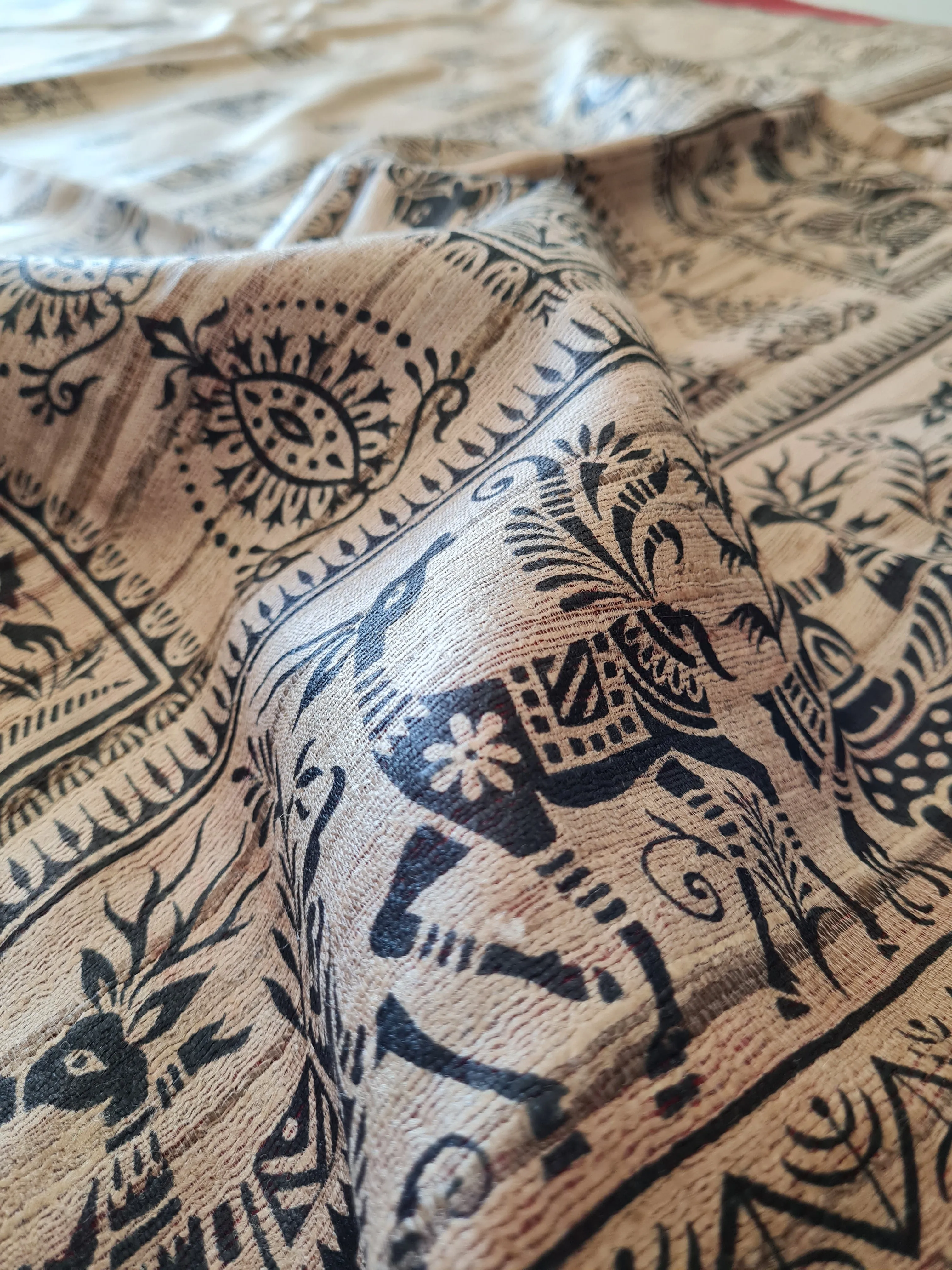 Handloom Ghicha Silk Saree with Block Prints