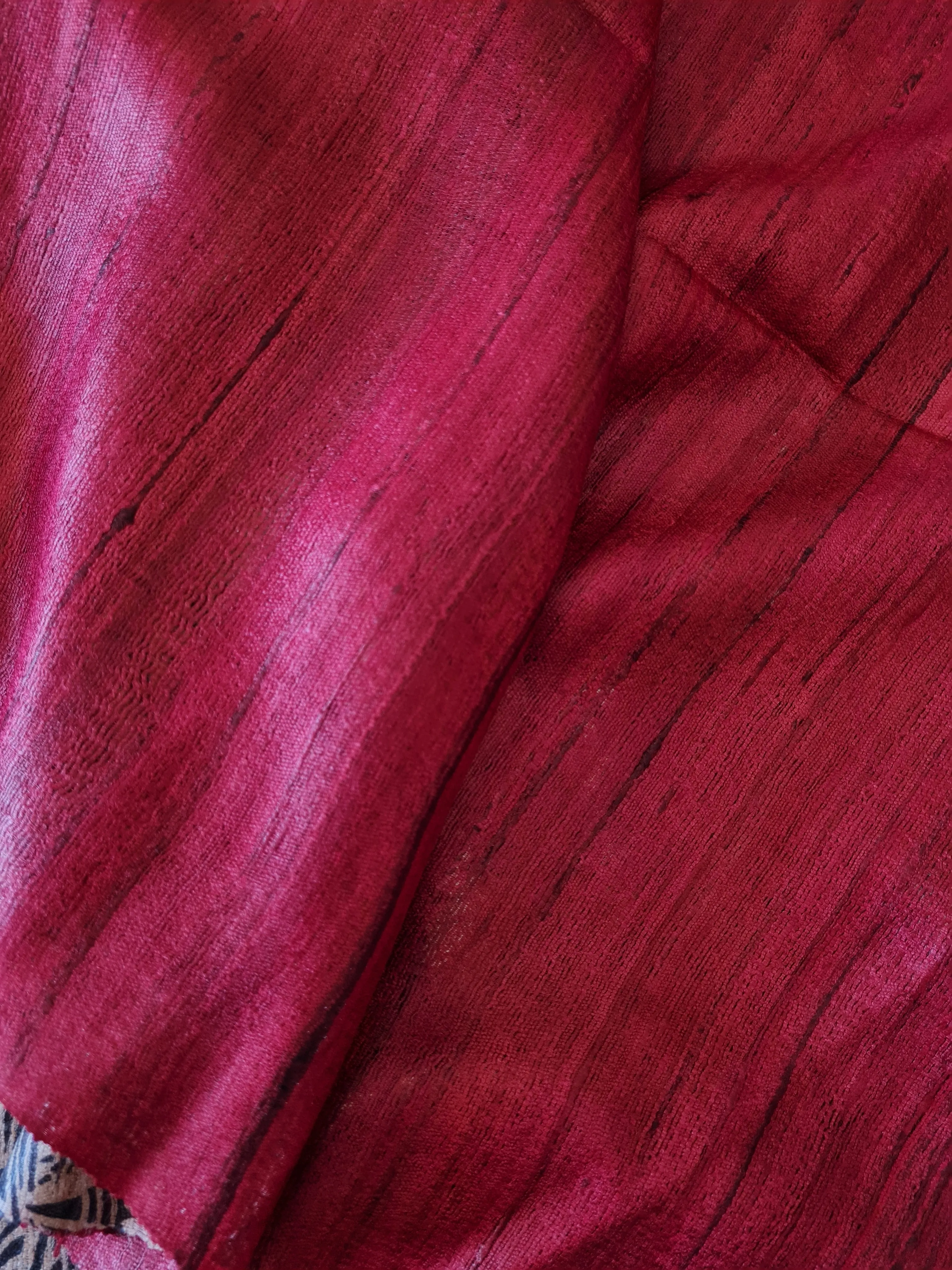 Handloom Ghicha Silk Saree with Block Prints