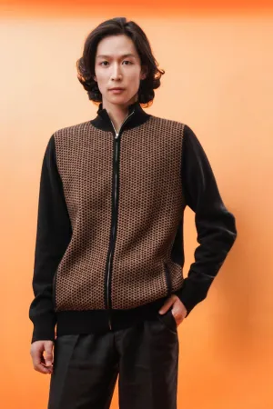 Hi-neck Pattern Cashmere Cardigan