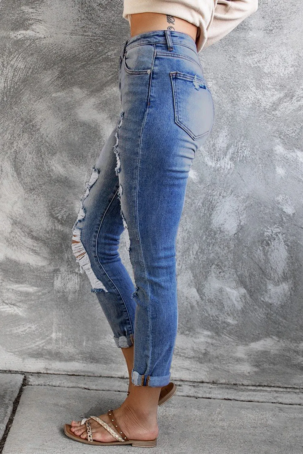 High Waist Distressed Skinny Jeans