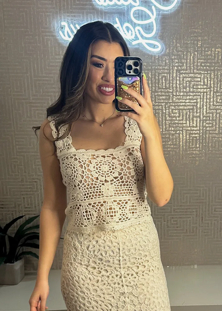 Indigo Crochet Square Neck Top