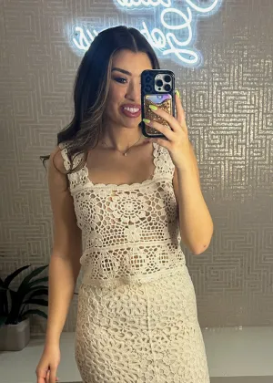 Indigo Crochet Square Neck Top