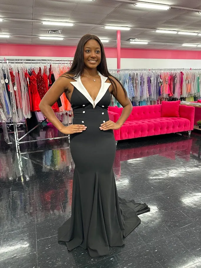 Johnathan Kayne 1442 Size 4 Black Long Tuxedo Dress Pageant Formal Evening Gown Classy