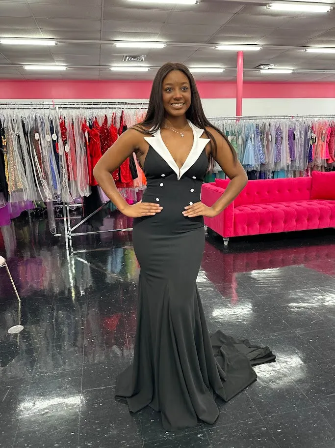 Johnathan Kayne 1442 Size 4 Black Long Tuxedo Dress Pageant Formal Evening Gown Classy