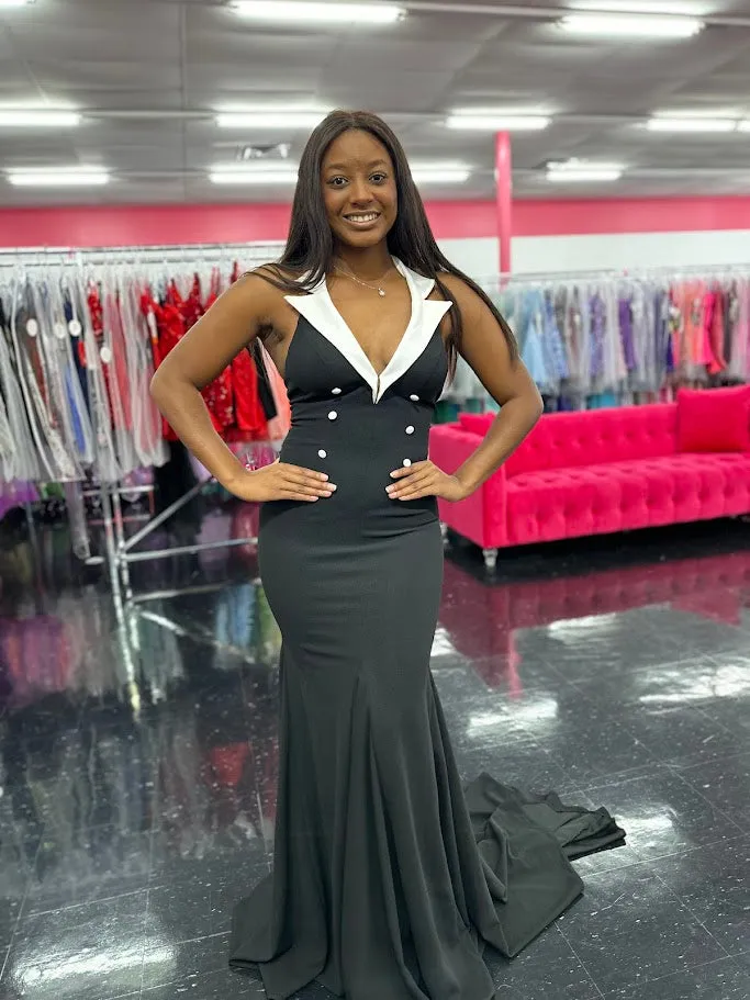 Johnathan Kayne 1442 Size 4 Black Long Tuxedo Dress Pageant Formal Evening Gown Classy