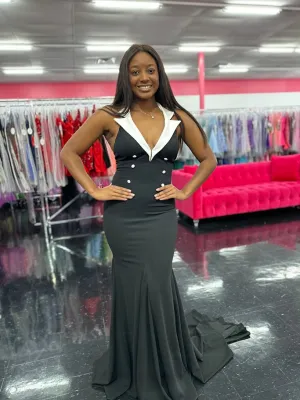 Johnathan Kayne 1442 Size 4 Black Long Tuxedo Dress Pageant Formal Evening Gown Classy