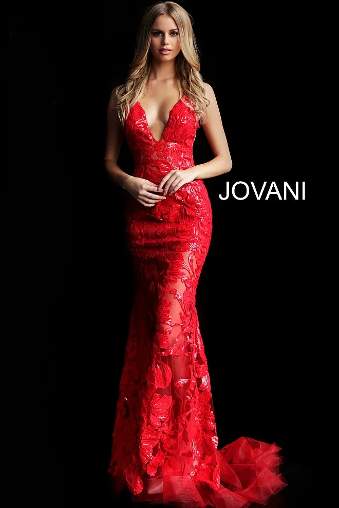 Jovani 60283 Size 10 Turquoise Long Floral Sheer Sequin Formal Evening Prom Dress V Neck Gown