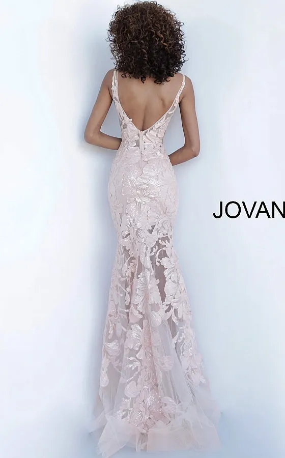 Jovani 60283 Size 10 Turquoise Long Floral Sheer Sequin Formal Evening Prom Dress V Neck Gown