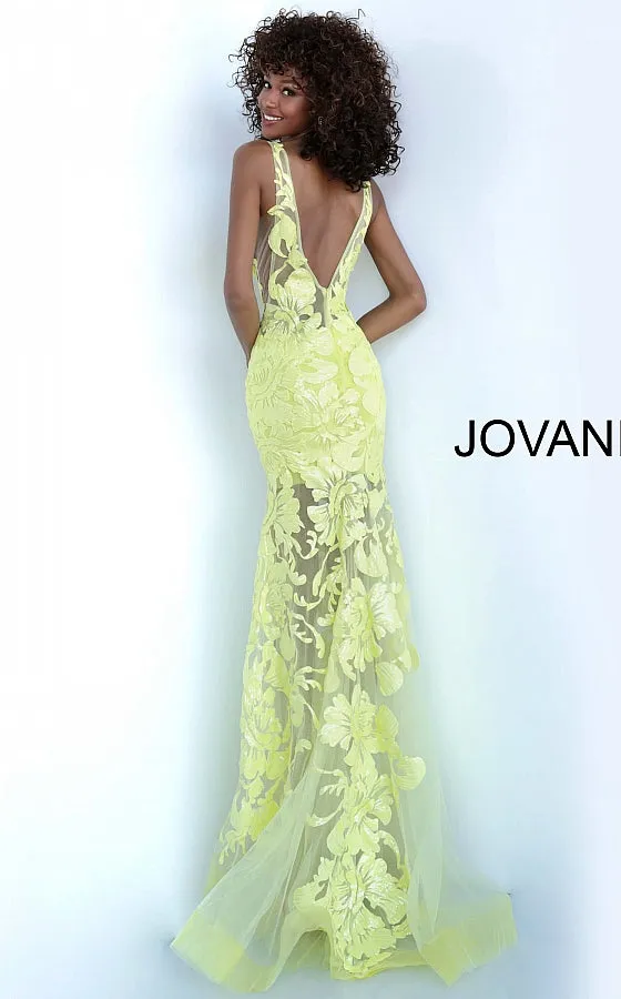 Jovani 60283 Size 10 Turquoise Long Floral Sheer Sequin Formal Evening Prom Dress V Neck Gown