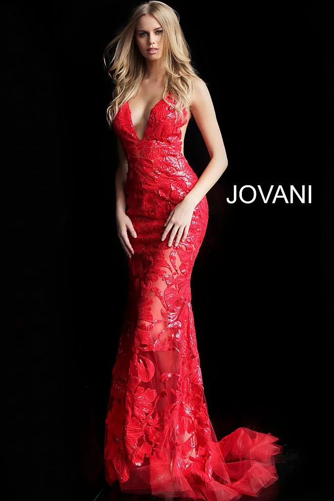 Jovani 60283 Size 10 Turquoise Long Floral Sheer Sequin Formal Evening Prom Dress V Neck Gown