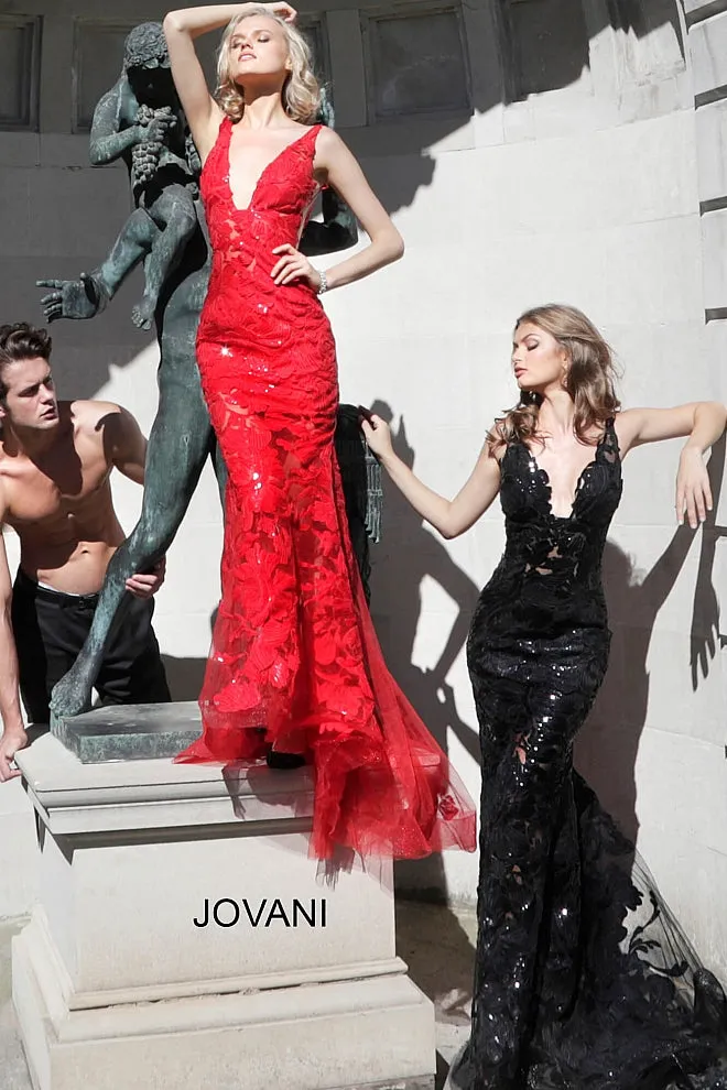 Jovani 60283 Size 10 Turquoise Long Floral Sheer Sequin Formal Evening Prom Dress V Neck Gown