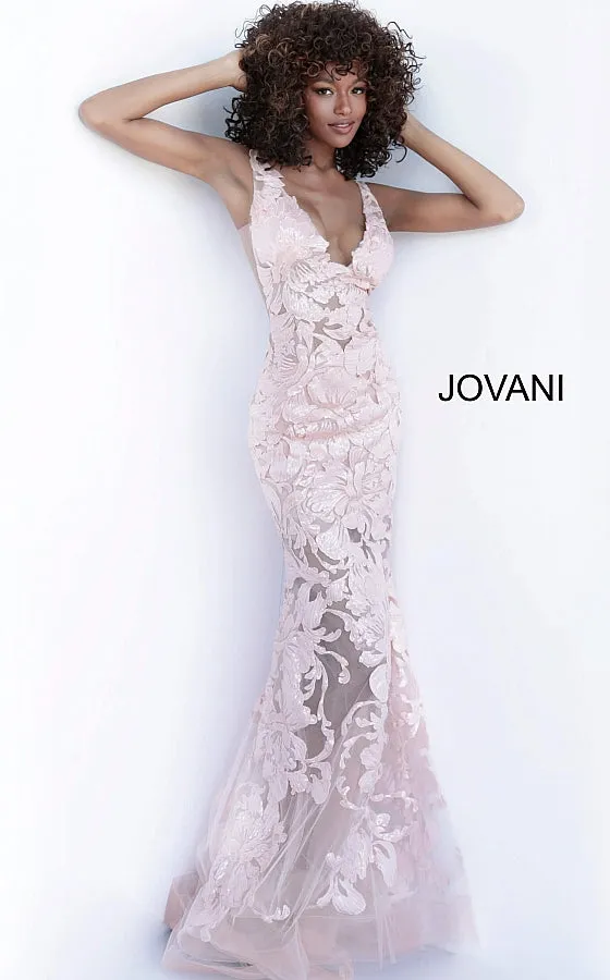 Jovani 60283 Size 10 Turquoise Long Floral Sheer Sequin Formal Evening Prom Dress V Neck Gown