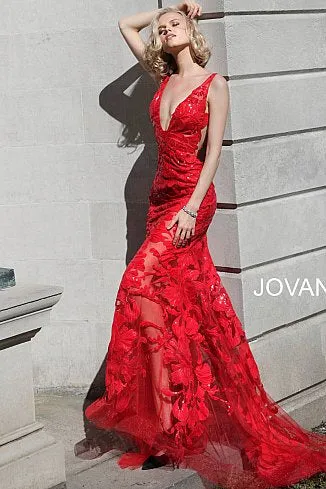 Jovani 60283 Size 10 Turquoise Long Floral Sheer Sequin Formal Evening Prom Dress V Neck Gown