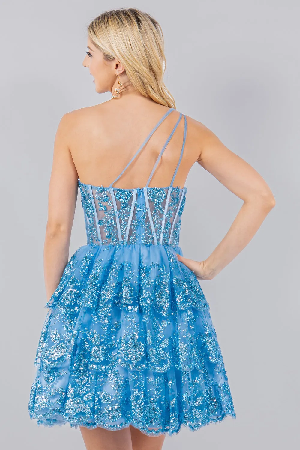 Lace One-Shoulder Tiered Skirt Cocktail Dress for Women, Sizes XS-3XL