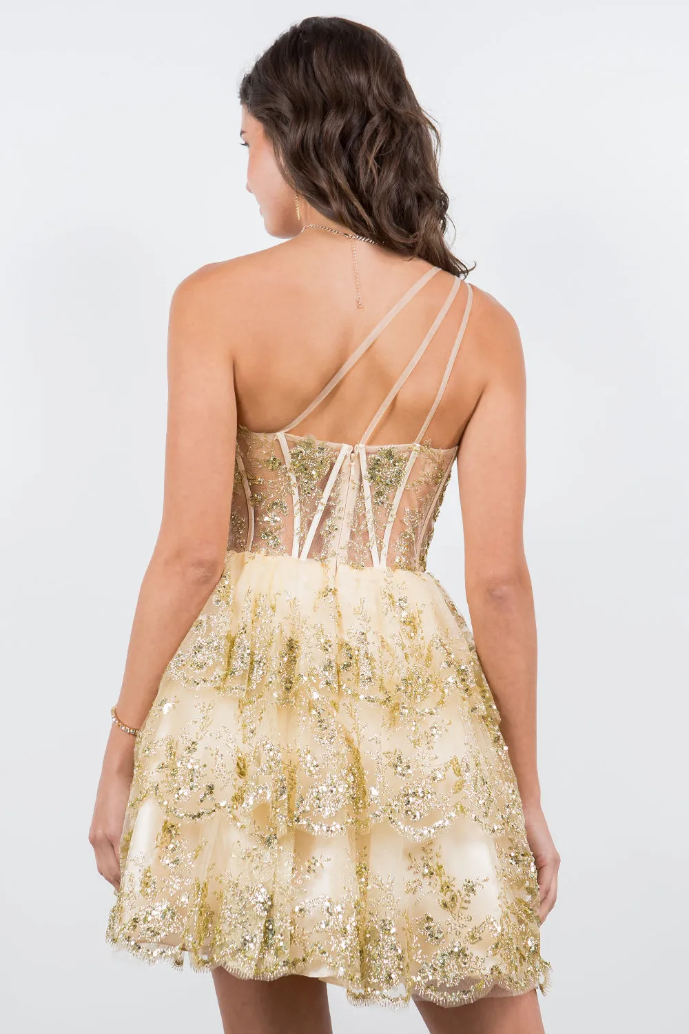 Lace One-Shoulder Tiered Skirt Cocktail Dress for Women, Sizes XS-3XL