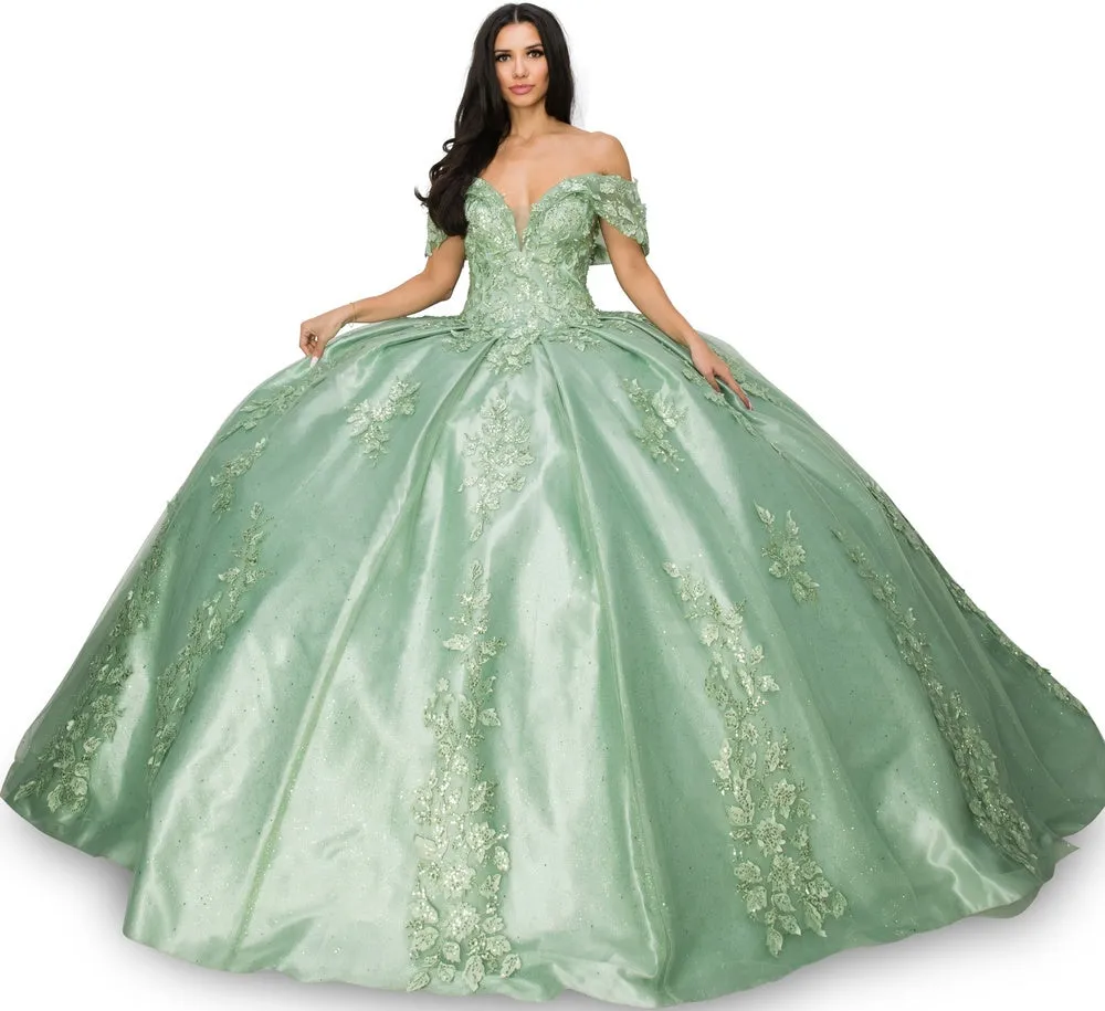 Lace Train Off Shoulder Sweetheart Long Quinceanera Dress