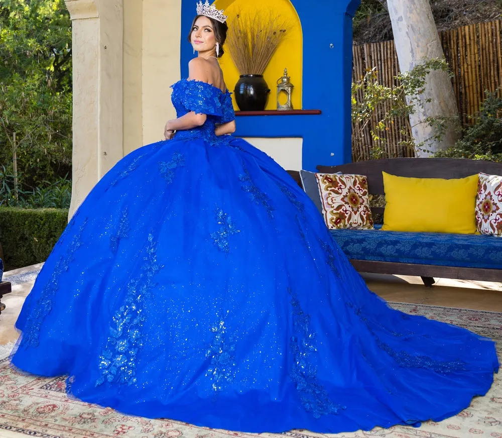 Lace Train Off Shoulder Sweetheart Long Quinceanera Dress