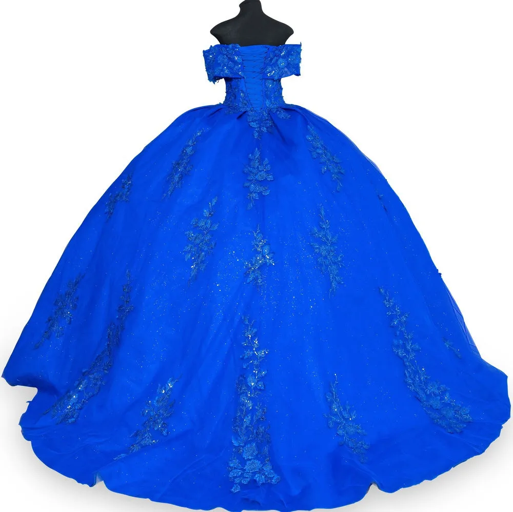 Lace Train Off Shoulder Sweetheart Long Quinceanera Dress