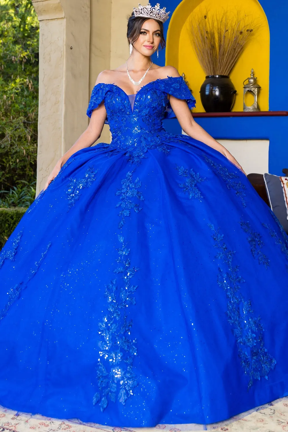 Lace Train Off Shoulder Sweetheart Long Quinceanera Dress