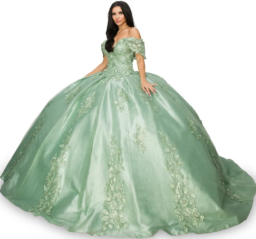 Lace Train Off Shoulder Sweetheart Long Quinceanera Dress