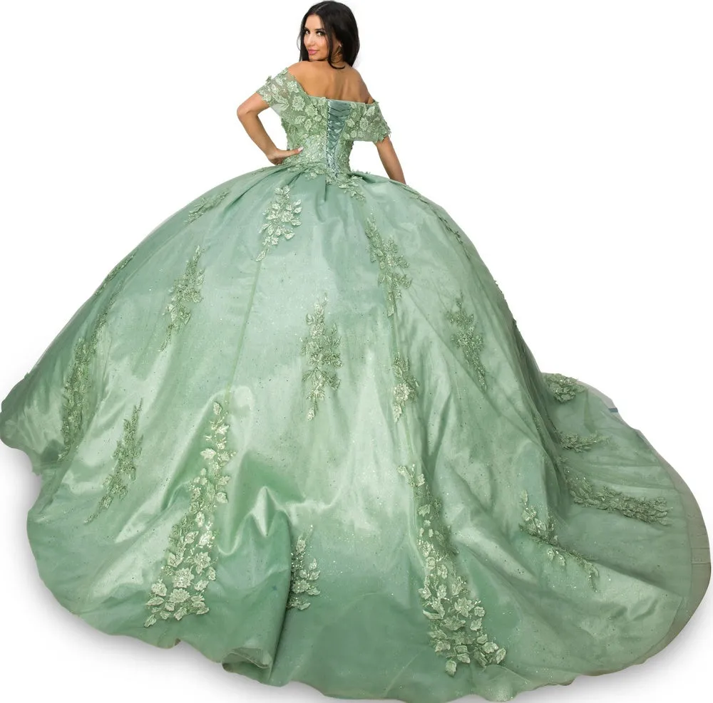Lace Train Off Shoulder Sweetheart Long Quinceanera Dress