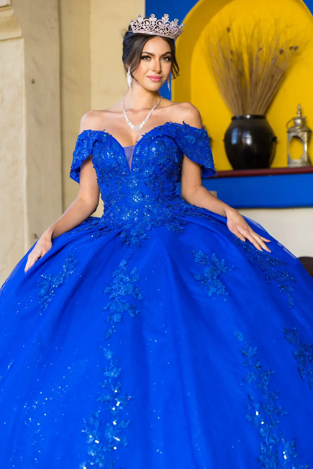 Lace Train Off Shoulder Sweetheart Long Quinceanera Dress