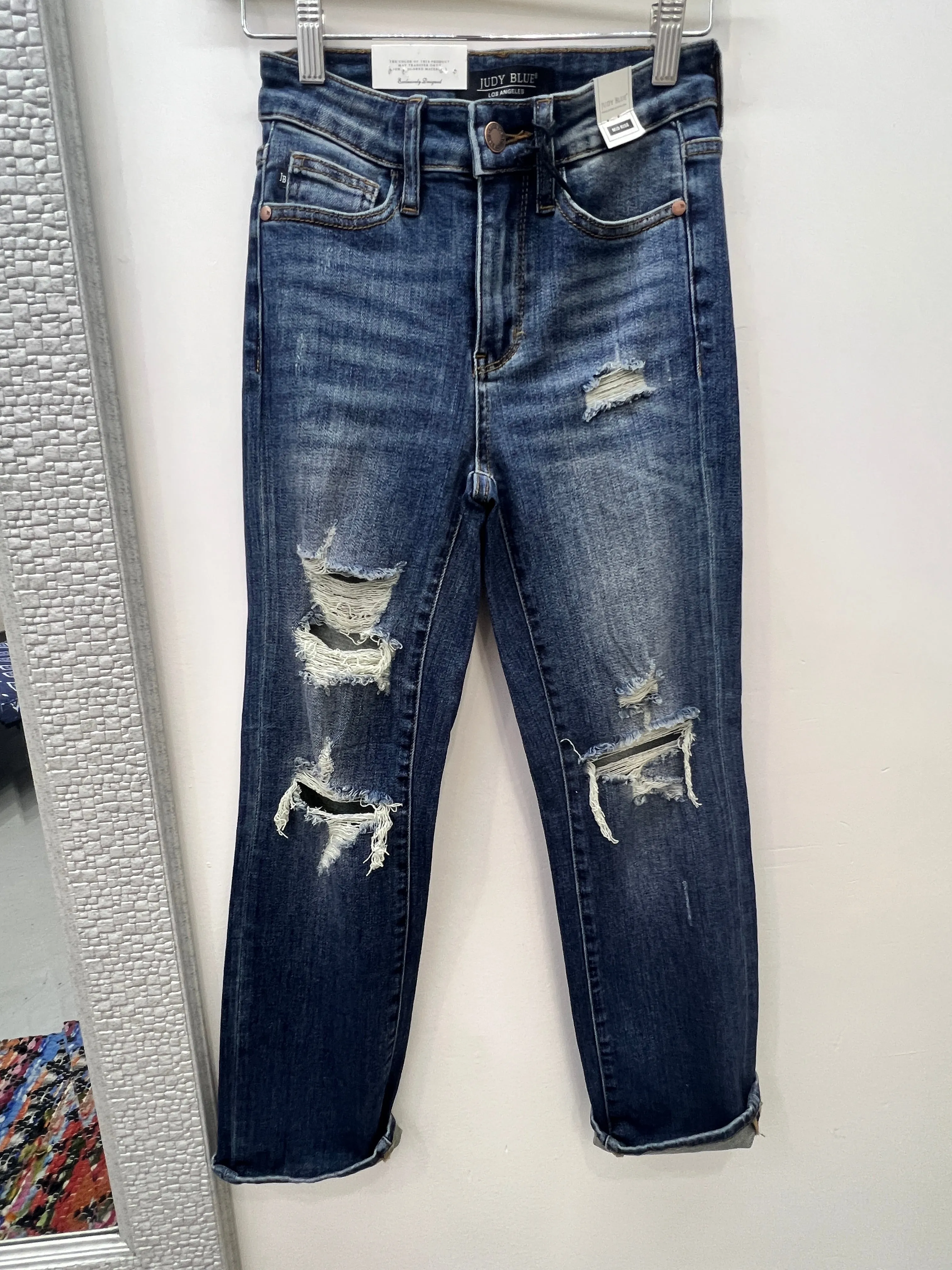 Last Call Distressed Straight Crop Leg Jean