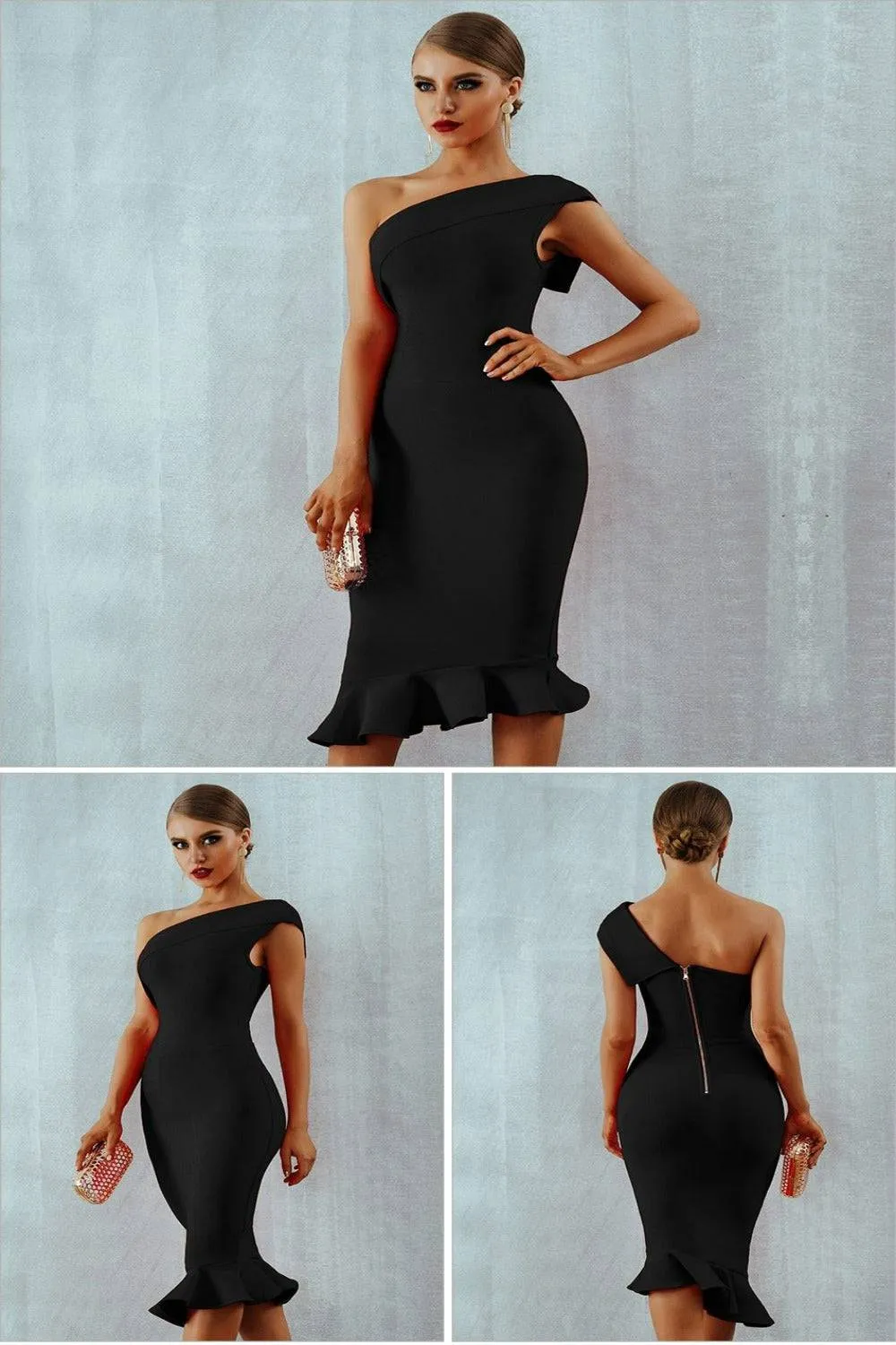 Midnight In London Ruffle Bodycon Midi Dress