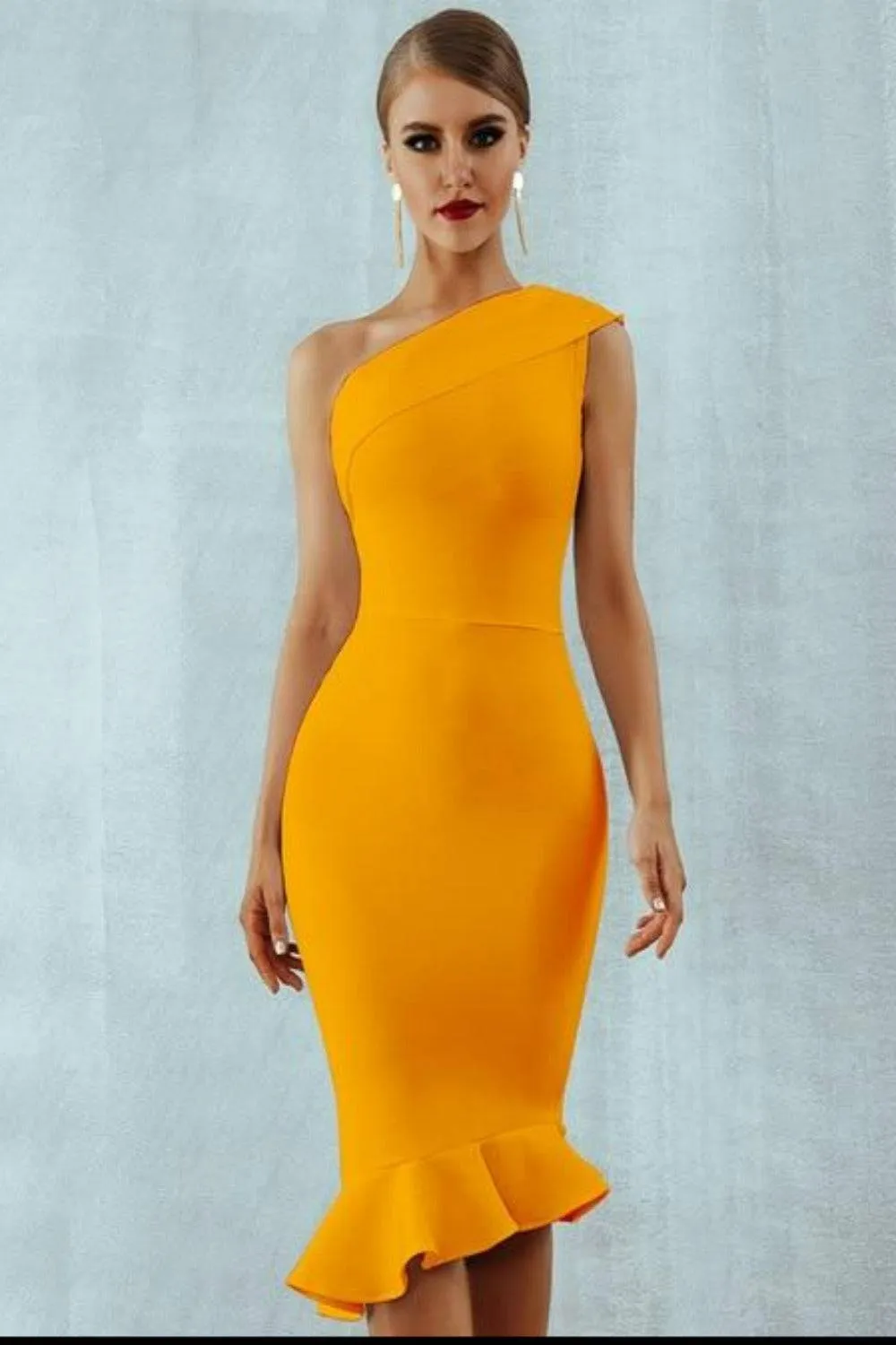 Midnight In London Ruffle Bodycon Midi Dress