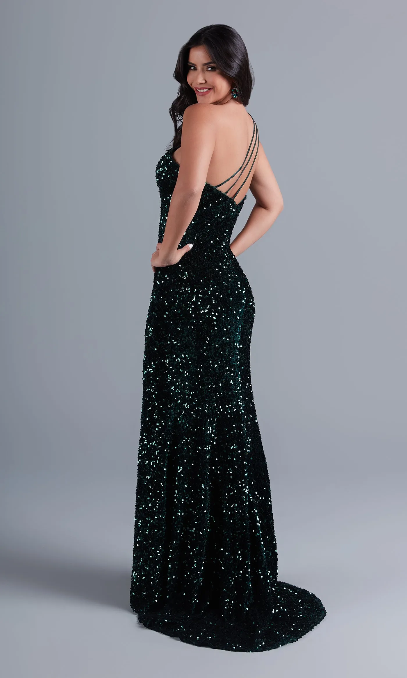 One-Shoulder Long Velvet Prom Dress with Sequins