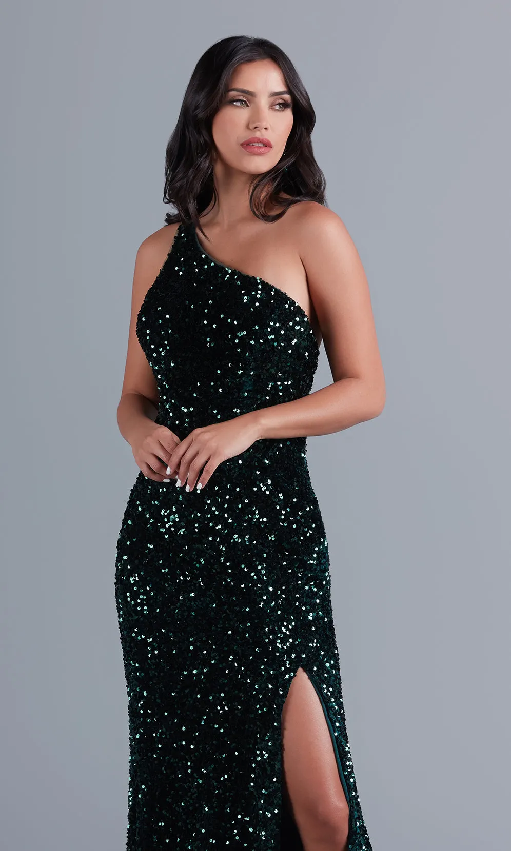 One-Shoulder Long Velvet Prom Dress with Sequins