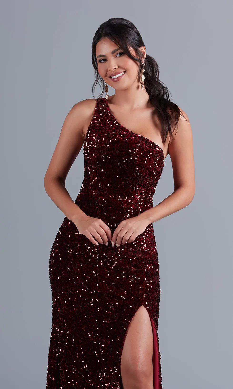 One-Shoulder Long Velvet Prom Dress with Sequins