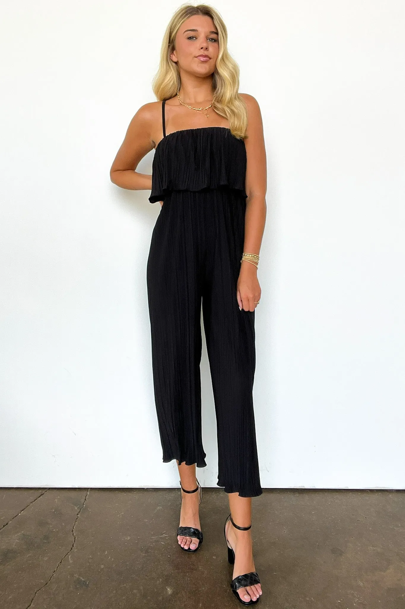 Pleated Wide Leg Flounce Jumpsuit - FINAL SALE