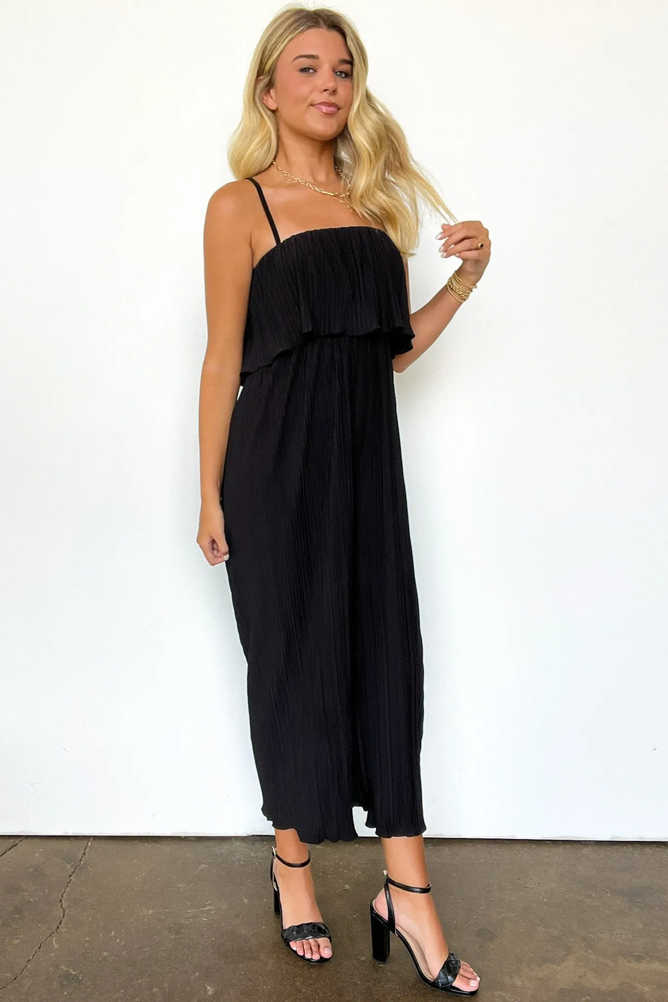 Pleated Wide Leg Flounce Jumpsuit - FINAL SALE