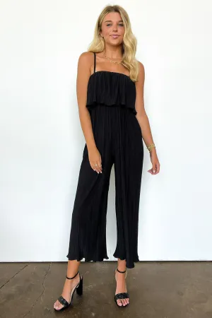 Pleated Wide Leg Flounce Jumpsuit - FINAL SALE