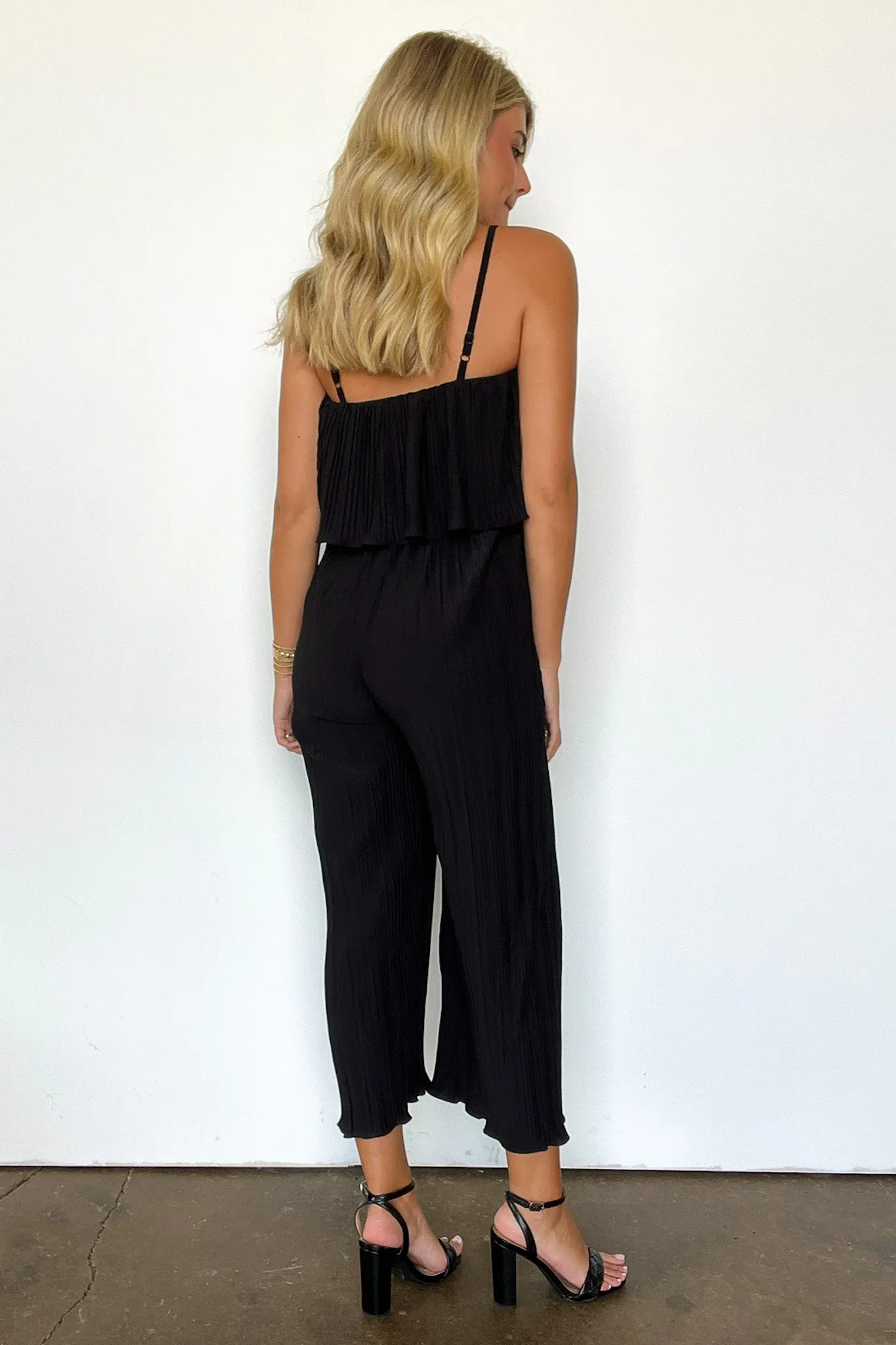 Pleated Wide Leg Flounce Jumpsuit - FINAL SALE