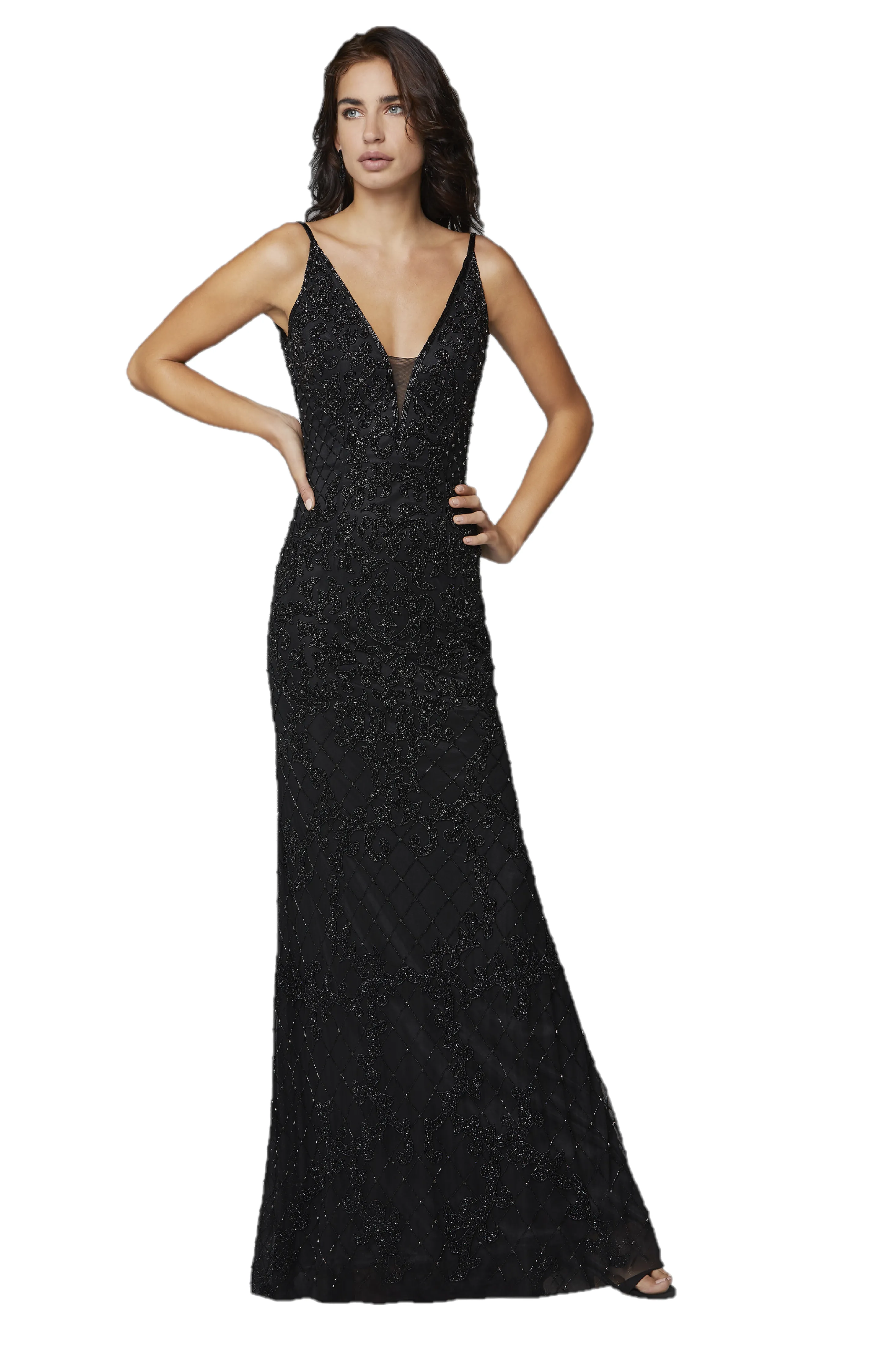 Primavera Couture 3433 Size 12 Purple Long v neckline sequin prom dress embellished straight skirt